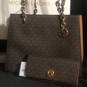 Brown Michael Kors purse and wallet set